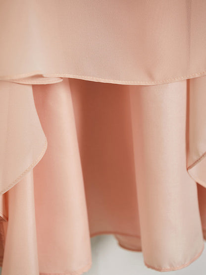 A-Line V Neck Maxi Chiffon Junior Flower Girl Dress With Sash Ribbon Ruching