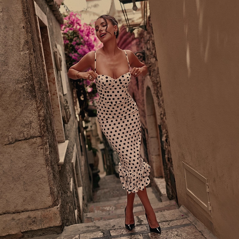 Cute Dot Pattern Sweetheart Spaghetti Strap Sheath Long Summer Dress Prom Dress Evening Dress HZ1024