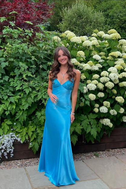 Blue Beaded Sequined Long Evening Gown Prom Dress Party Dress gh3040