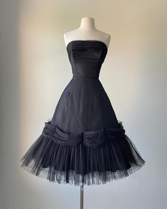 girlhomeshops--hoco dresses Black Short Satin Tulle Homecoming Dress gh5570