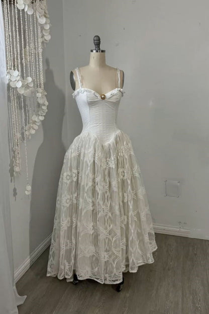 Vintage Dress, Lace Tulle Long Dress gh6547