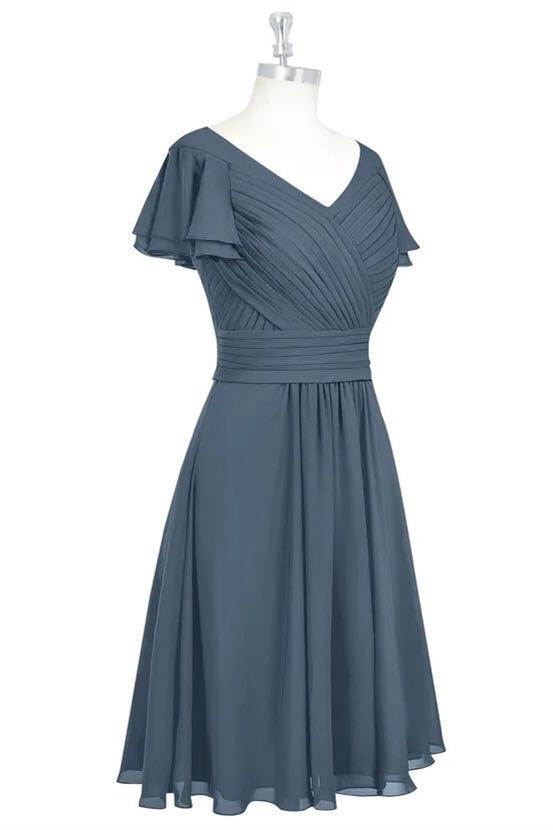 Red V-Neck Ruffled A-Line Short Bridesmaid Dress