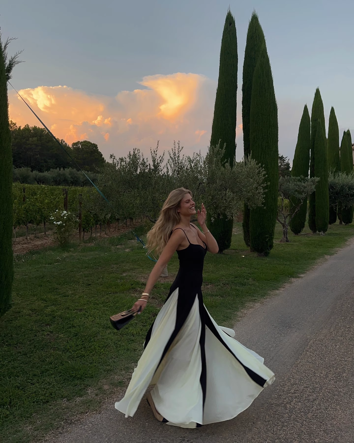 Vintage Black and White A-Line Prom Dress Spaghetti Strap Evening Dress Long Formal Dress HZ1024