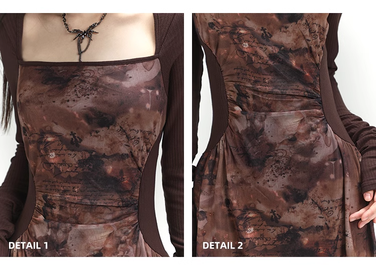 New Floral Pattern Design Women Long-sleeved Dress HZ1024