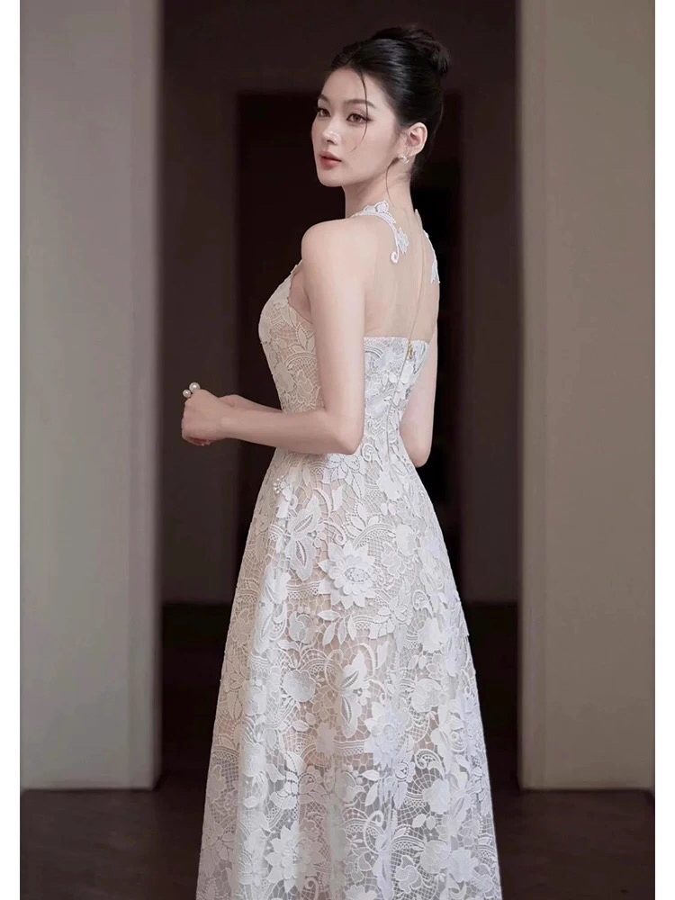Vintage White Lace Applique Prom Dress Sheath Evening Dress Long Formal Dress HZ1024