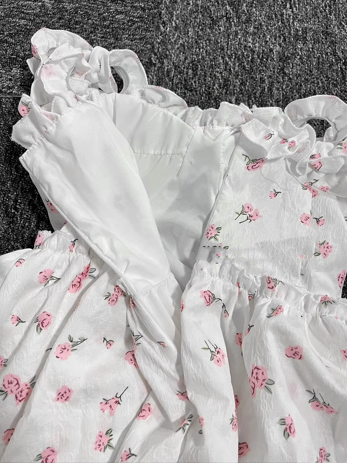 New Fashion Pink Floral Design A-line Sleeveless Spaghetti Strap Tiered Dress HZ1024