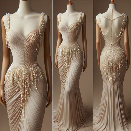 Girlhomeshops-Nude exquisite beaded sweetheart neckline sexy backless long satin tight prom dress evening dress birthday party dress gh5382