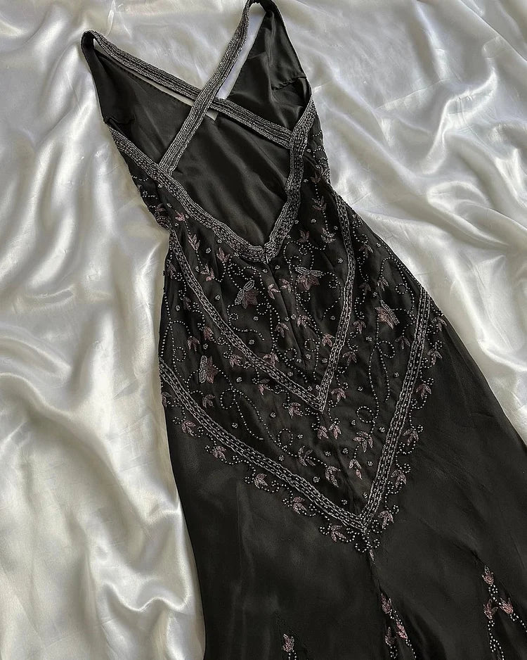 Enchanting V-neck Shiny Beaded Prom Dress Sheath Embroidery Evening Dress Long Formal Dress HZ1024