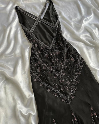 Enchanting V-neck Shiny Beaded Prom Dress Sheath Embroidery Evening Dress Long Formal Dress HZ1024