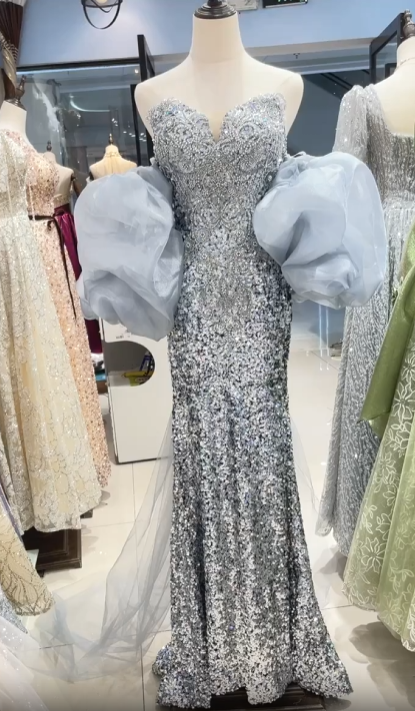 Gorgeous Glittering Sequin Beaded Sweetheart Strapless Mermaid Long Prom Dress Party Dress Evening Dress HZ1024