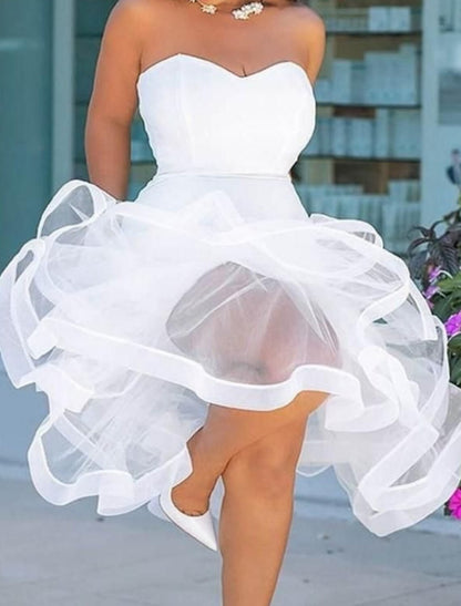 Mermaid / Trumpet Plus Size Sexy Homecoming Prom Dress Sweetheart Neckline Sleeveless Tea Length Satin with Tier