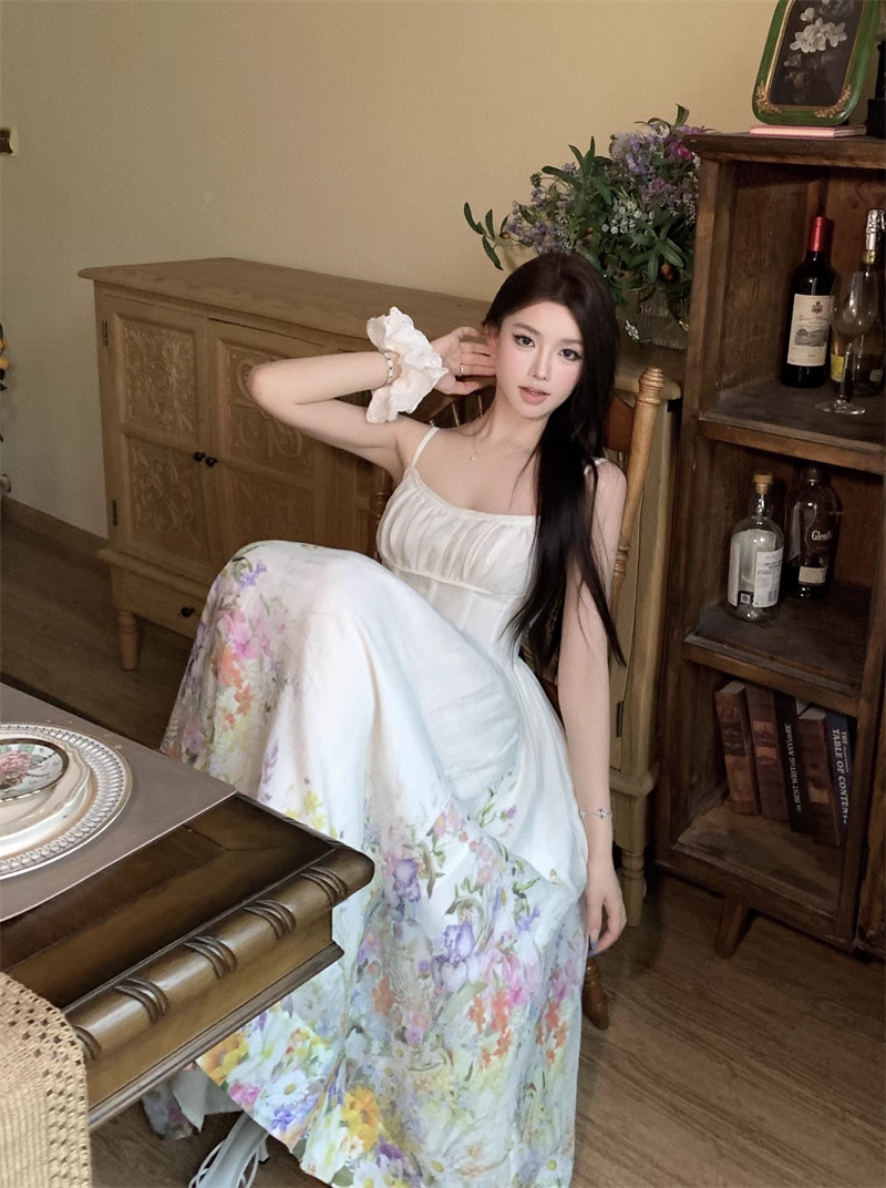 New Floral Design Simple Elegant Casual Spaghetti Strap Dress HZ1024