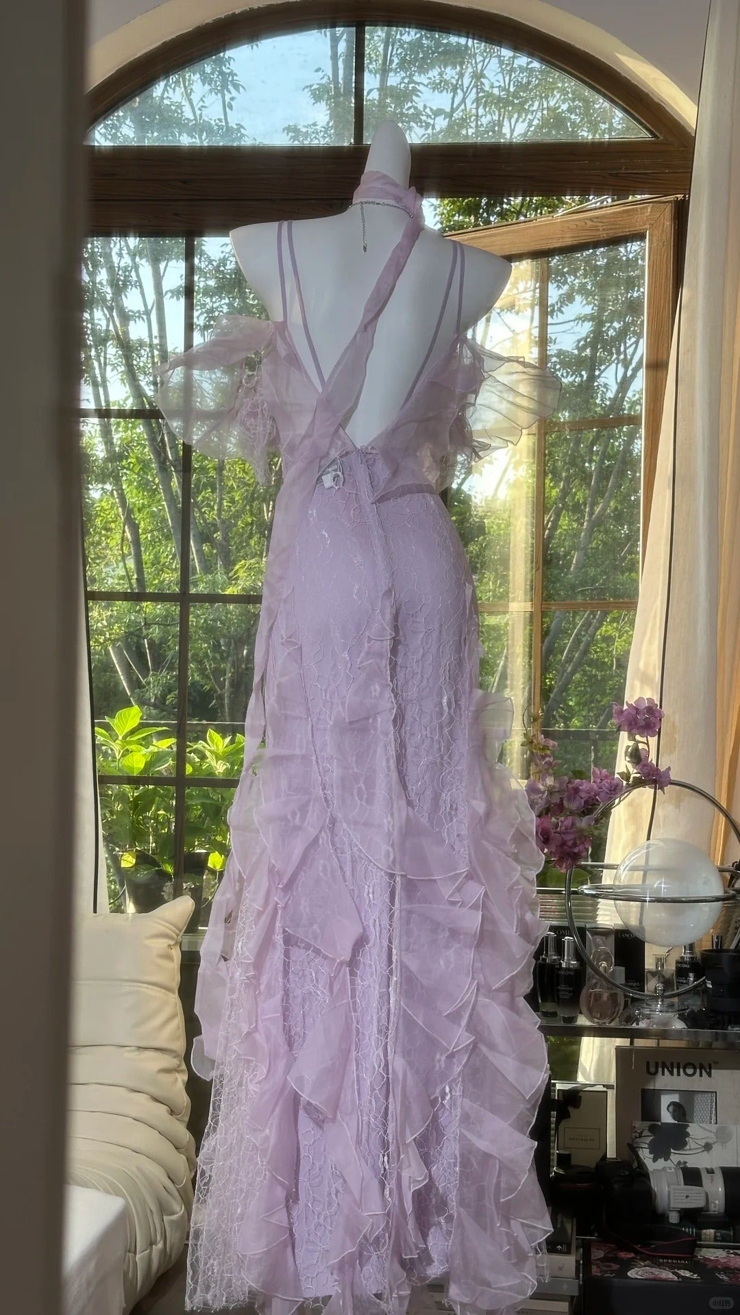 Lilac Romantic Lace Elegant Long Chiffon Ball Gown Evening Dress Party Dress Date Dress gh4613