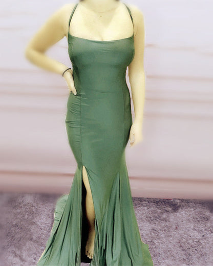 Mermaid Strapless Split Bridesmaid Dresses Cross Back