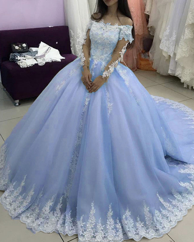 Long Sleeves Quinceanera Dresses Off Shoulder Lace Appliques