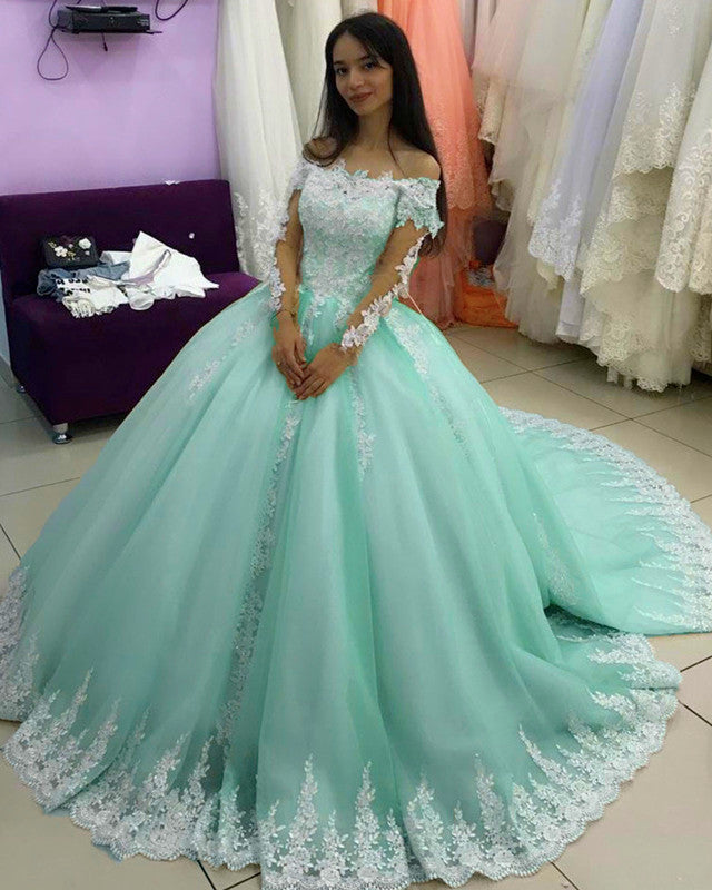 Long Sleeves Quinceanera Dresses Off Shoulder Lace Appliques