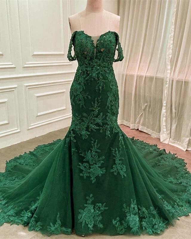 Lace Appliques Prom Dresses Mermaid Off Shoulder