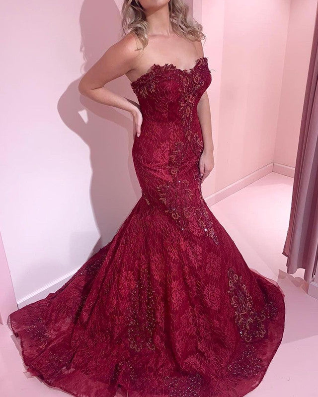 Mermaid Sweetheart Lace Prom Dresses