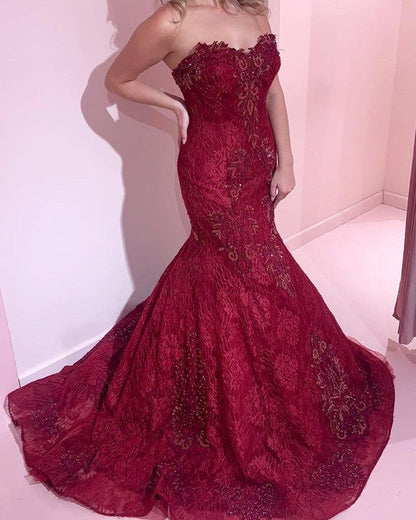 Mermaid Sweetheart Lace Prom Dresses