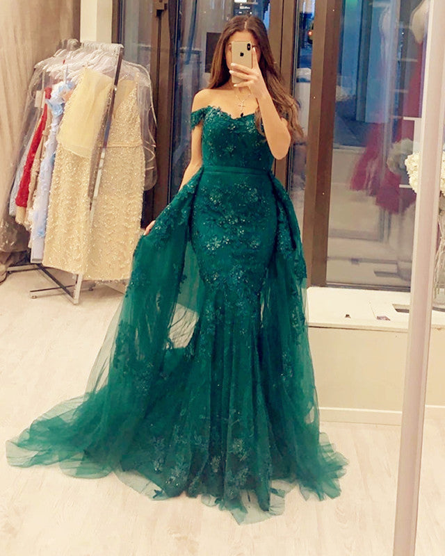 Lace Mermaid Prom Dresses Removable Skirt