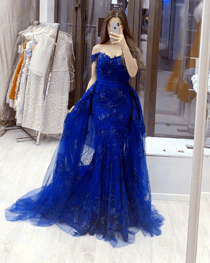 Lace Mermaid Prom Dresses Removable Skirt