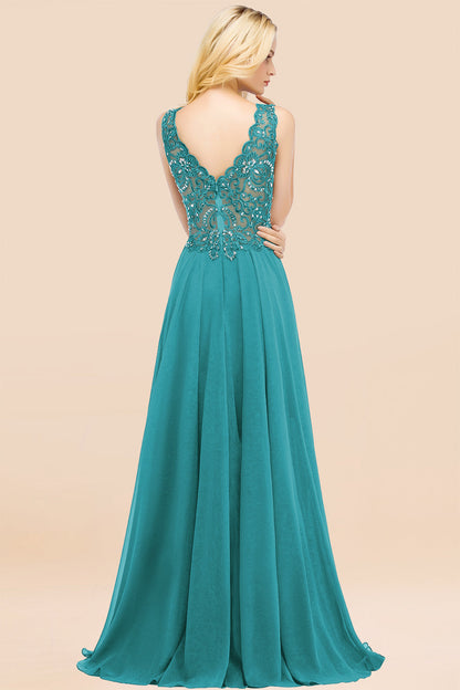 Elegant V-Neck Chiffon Aline Bridesmaid Dress Sleeveless Lace Beadings Wedding Guest Dress