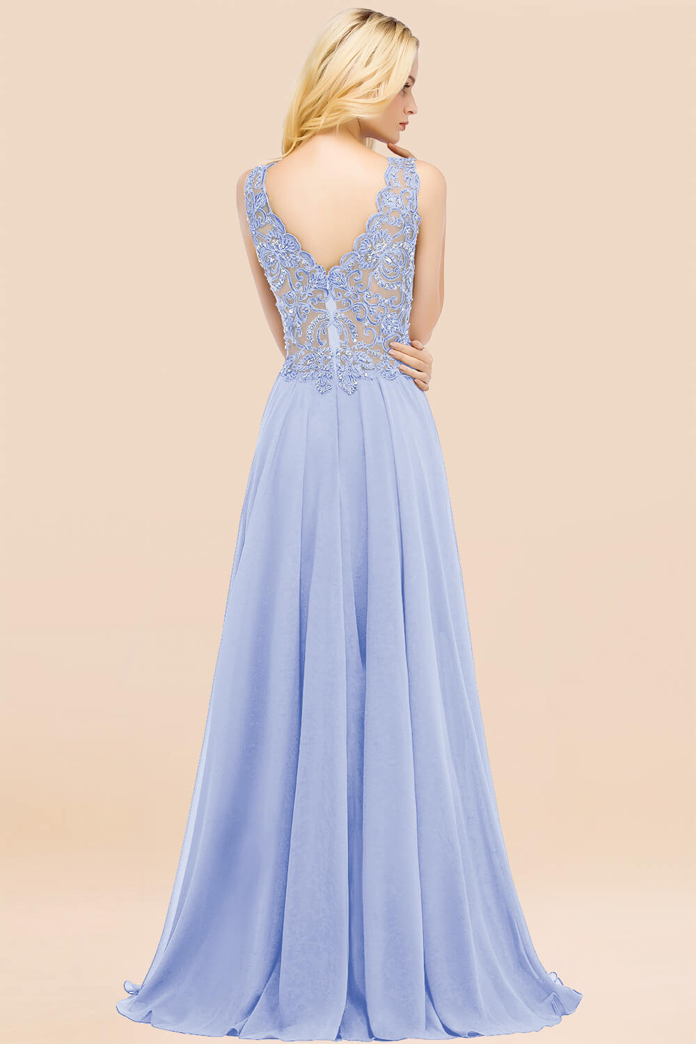 Elegant V-Neck Chiffon Aline Bridesmaid Dress Sleeveless Lace Beadings Wedding Guest Dress