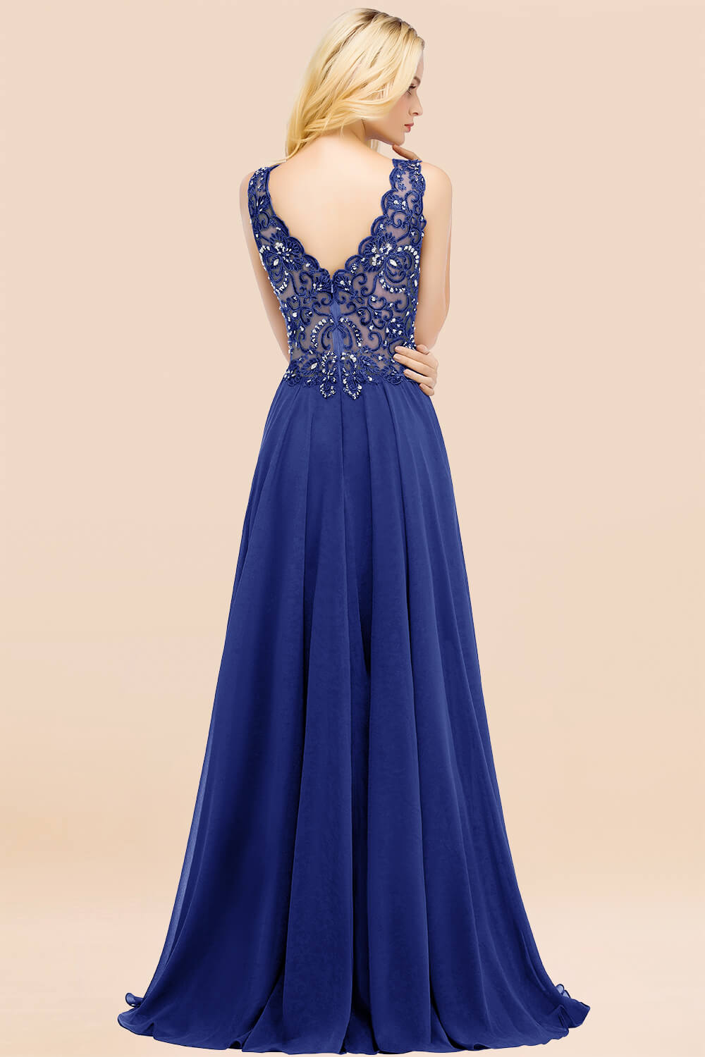 Elegant V-Neck Chiffon Aline Bridesmaid Dress Sleeveless Lace Beadings Wedding Guest Dress