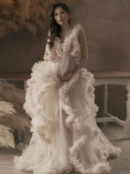 Aline Wedding Dress White V-Neck Sleeveless Tulle Long Bridal Gowns