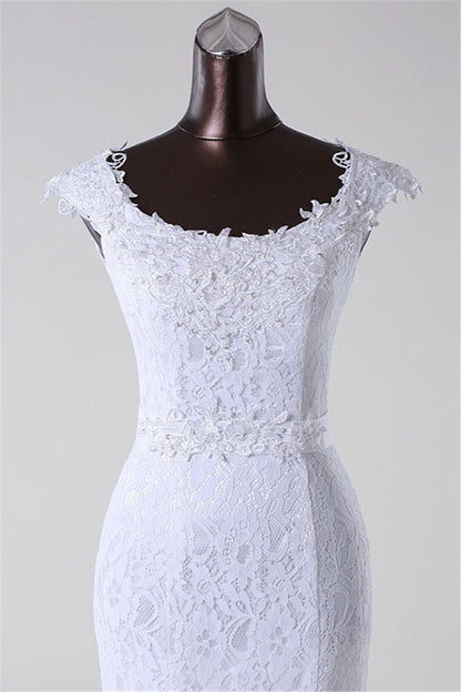 Amazing Jewel Long Lace Mermaid Wedding Dress With Appliques