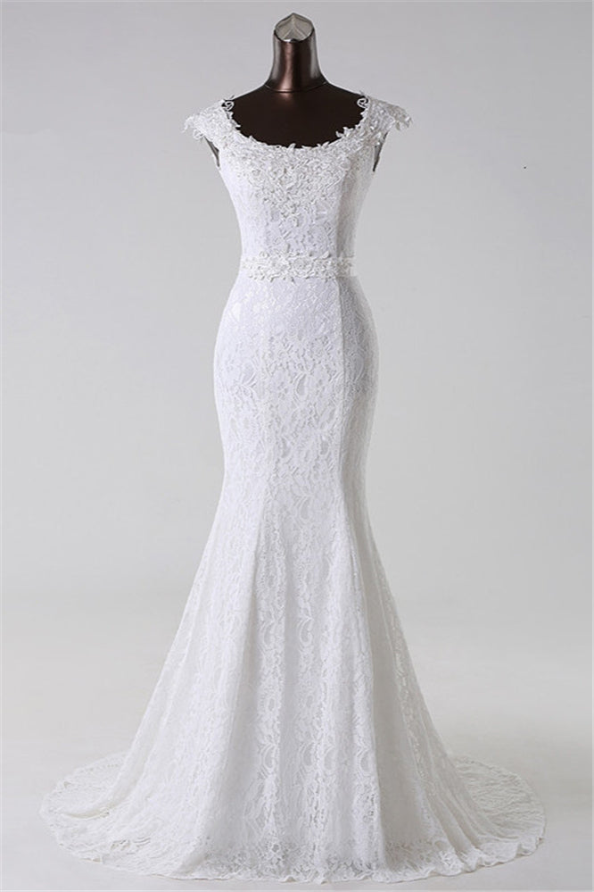 Amazing Jewel Long Lace Mermaid Wedding Dress With Appliques