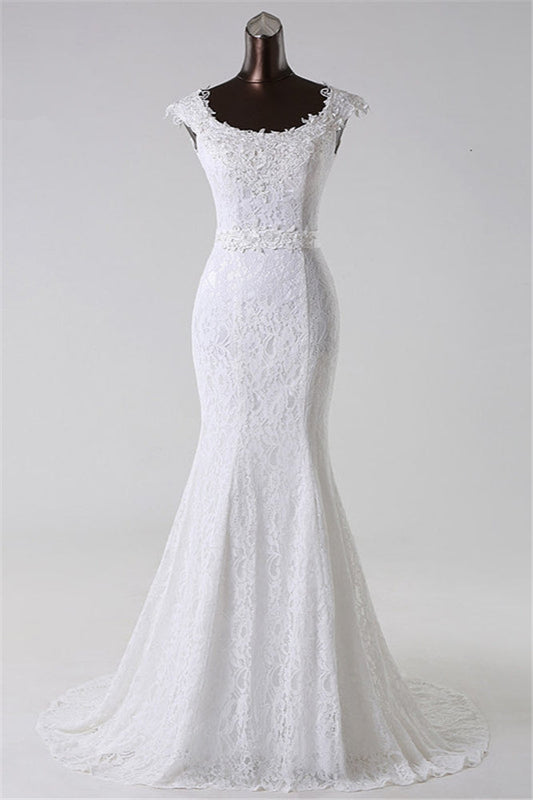 Amazing Jewel Long Lace Mermaid Wedding Dress With Appliques