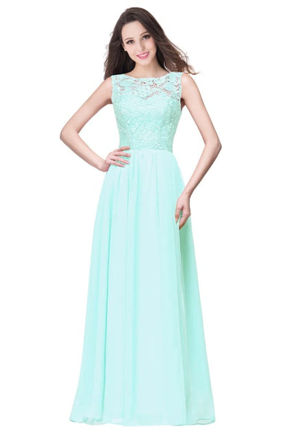 Amazing Jewel Neck Lace Chiffon Evening Dress Sleveless Floor Length Formal Dress