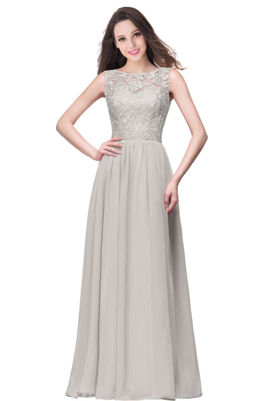 Amazing Jewel Neck Lace Chiffon Evening Dress Sleveless Floor Length Formal Dress