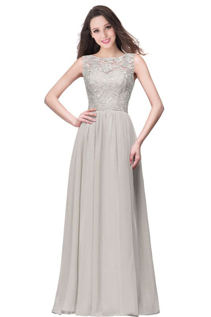 Amazing Jewel Neck Lace Chiffon Evening Dress Sleveless Floor Length Formal Dress