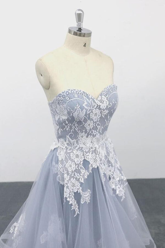 Amazing Strapless Lace Tulle A-line Wedding Dress