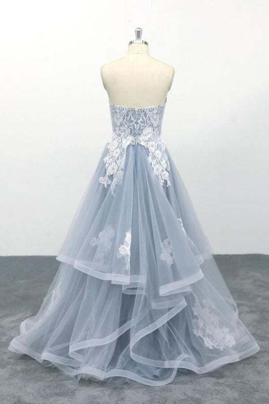 Amazing Strapless Lace Tulle A-line Wedding Dress