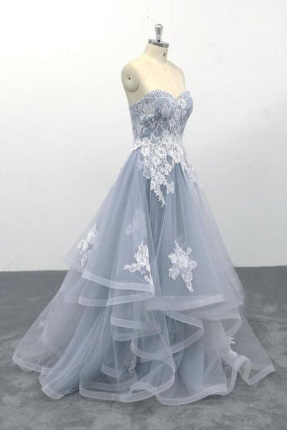 Amazing Strapless Lace Tulle A-line Wedding Dress