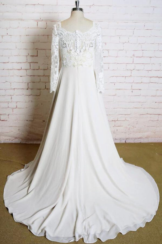 Appliques Long Sleeve Chiffon A-line Wedding Dress