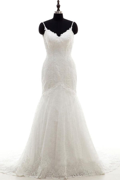 Appliques Spaghetti Strap Mermaid Wedding Dress