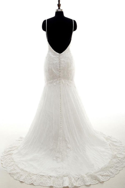 Appliques Spaghetti Strap Mermaid Wedding Dress