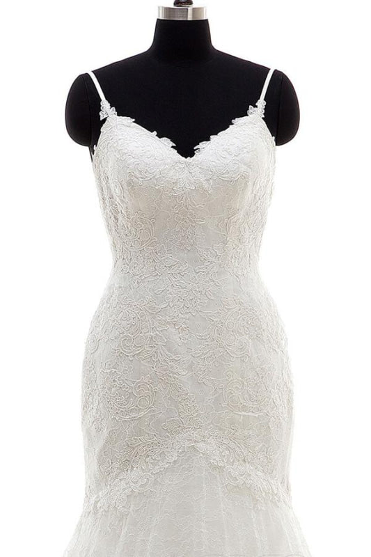 Appliques Spaghetti Strap Mermaid Wedding Dress