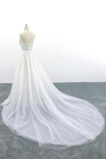 Appliques Strapless Tulle A-line Wedding Dress