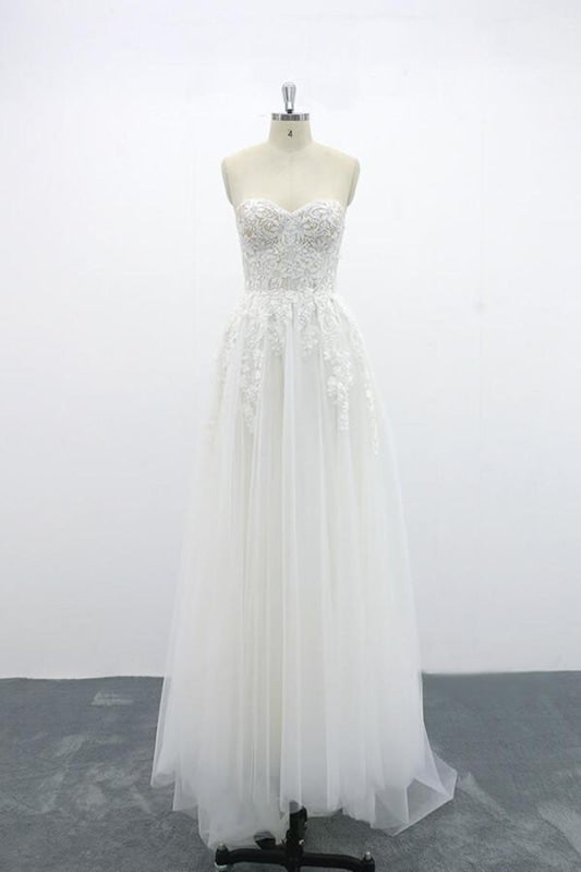 Appliques Strapless Tulle A-line Wedding Dress