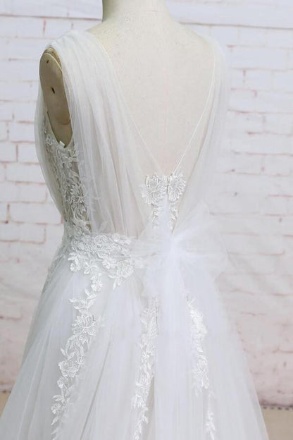 Appliques Tulle Ruffle A-line Wedding Dress