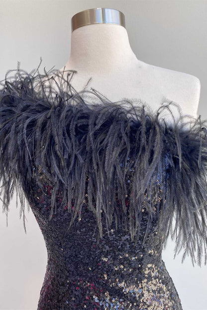 Pink Sequin Feather One-Shoulder Mini Dress