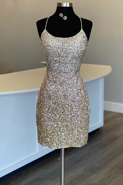 Hot Pink Sequin Lace-Up Mini Cocktail Dress