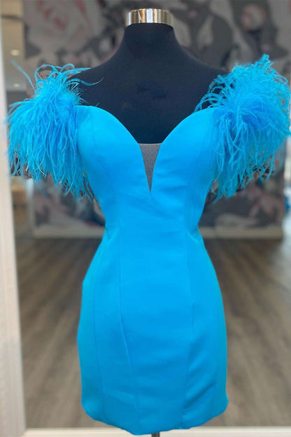 Hot Pink Off-the-Shoulder Feathered Cocktail Dress
