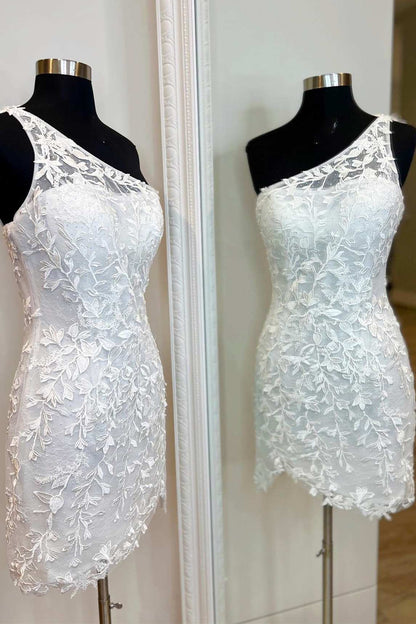 Light Blue Floral Lace One-Shoulder Bodycon Homecoming Dress