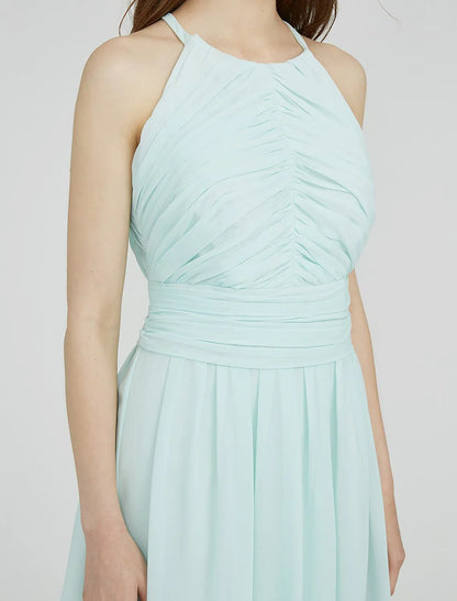DingjiSheath / Column Jewel Neck Knee Length Chiffon Bridesmaid Dress with Ruched / Side Draping
